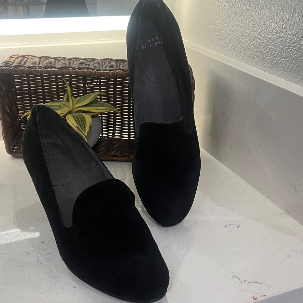 Stuart Weitzman Black Velvet Loafers size 10.5